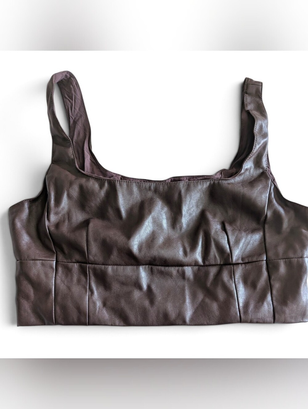 Altar'd State Brown Faux Leather Corset Crop Top Square Neck Paneled Bustier L